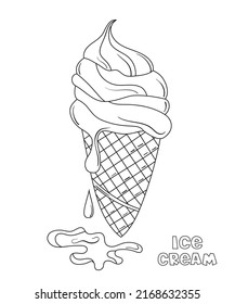 Ice cream in a waffle cone, a picture for coloring.