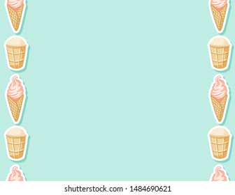 Ice cream in waffle cone seamless pattern. Cute cartoon style hand drawn background texture