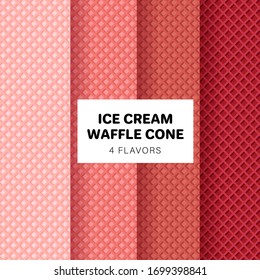 Ice cream waffle cone seamless pattern background set. Strawberry set