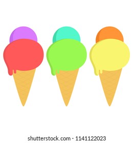 Ice cream in a waffle cone. A set of ice cream, ice cream with various flavors. Vector illustration .EPS 10.