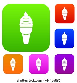 Ice cream in waffle cone set icon color in flat style isolated on white. Collection sings vector illustration