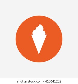 Ice Cream in waffle cone sign icon. Sweet symbol. Orange circle button with icon. Vector