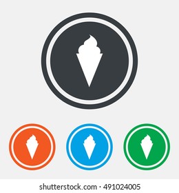 Ice Cream in waffle cone sign icon. Sweet symbol. Graphic design web element. Flat ice cream symbol on the round button. Vector