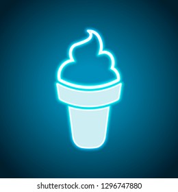 Ice cream in waffle cone. Simple icon. Neon style. Light decoration icon. Bright electric symbol