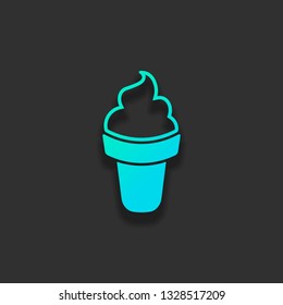 Ice cream in waffle cone. Simple icon. Colorful logo concept with soft shadow on dark background. Icon color of azure ocean