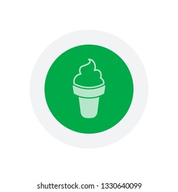 Ice cream in waffle cone. Simple icon. Icon in colored circle with gray bold border. Web button, modern flat design