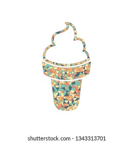 Ice cream in waffle cone. Simple icon. Colored mosaic with polygons