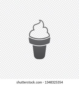 Ice cream in waffle cone. Simple icon. On grid background