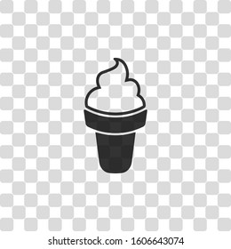 Ice cream in waffle cone. Simple icon. Black symbol on transparency grid
