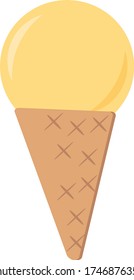 ice cream in a waffle cone. single element in vector flat style, sweet dessert
