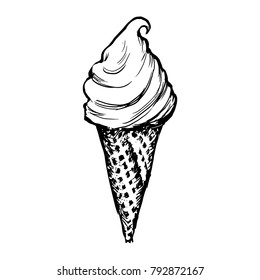 アイスクリームワッフルコーンスケッチ 白い背景に手描きのアイスクリームアイコンベクターイラスト 黒いソフトサーブ氷の夏のデザートを彫る のベクター画像素材 ロイヤリティフリー Shutterstock