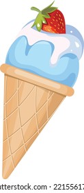 Ice cream waffle cone with strawberry. Cartoon icon