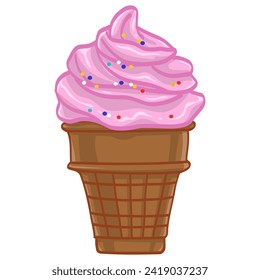 Ice Cream Waffle Cone Sundae Vector Illustration