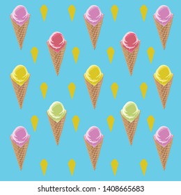 Ice cream in a waffle cone. Texture. Vector illustration