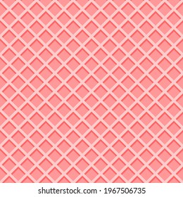 Ice cream waffle cone texture. Pink wafer background seamless pattern. Vector flat cartoon illustration.