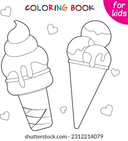  Ice cream in a waffle cone and three scoops of ice cream in a cone. Ice cream collection.