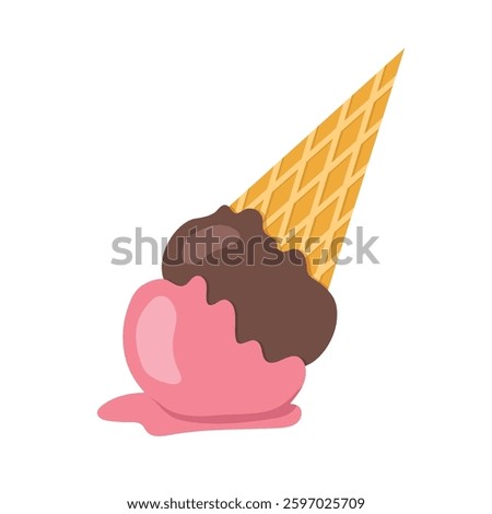 ice cream in a waffle cone upside down and melting - vector illustration- vector illustration