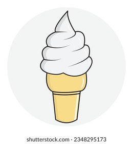 Ice cream in the waffle cone with vanilla taste isolated on white background. Set of vector flat outline icons. Cute cartoon style illustration for product design.