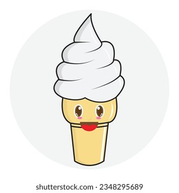 Ice cream in the waffle cone with vanilla taste isolated on white background. Set of vector flat outline icons. Cute cartoon style illustration for product design. mascot ice cream.