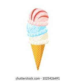 Ice cream in waffle cone. Vector illustration cartoon flat icon isolated on white.