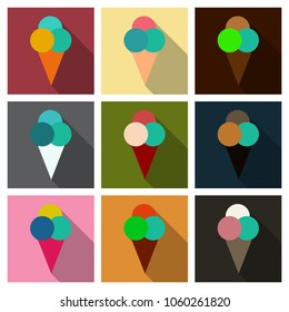 Ice cream in waffle cone vector icon.