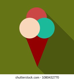 Ice cream in waffle cone vector icon.