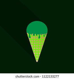 Ice cream in waffle cone vector icon.