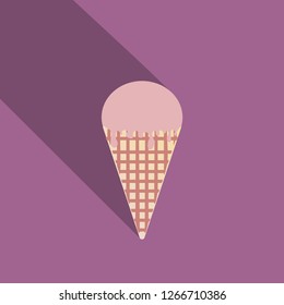 Ice cream in waffle cone vector icon.