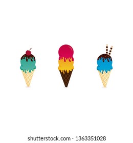 Ice cream with waffle cone. Vector illustration - cartoon. - Vector
