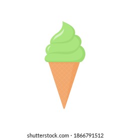 Helado en un cono de gofre. Ilustración plana de material vectorial aislada en fondo blanco