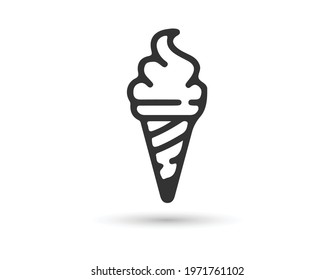 ice cream in the waffle cone. Vector flat outline icon. 