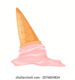 Ice cream in waffle cone vector cartoon illustration. Summer strawberry dessert. The concept for cafe, restaurant, confectionery, fast food, or website.