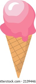 Ice cream in a waffle cone Vector illustration. idea for a poster, postcard, t-shirt. Melting Strawberry Ice cream