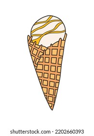 Ice cream in a waffle cone - vector illustration in cartoon style. Objects isolated on white background. Vector isolated icon.