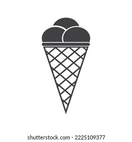 Ice cream in waffle cone vector icon.