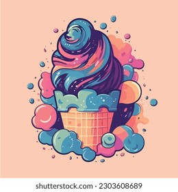 Ice cream in a waffle cone vector.