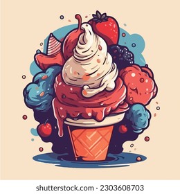 Ice cream in a waffle cone vector.