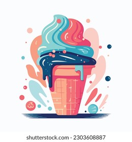 Ice cream in a waffle cone vector.