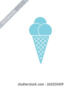 Ice cream in waffle cone vector icon.