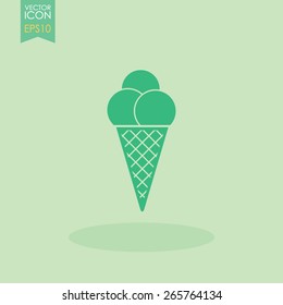 Ice cream in waffle cone vector icon.