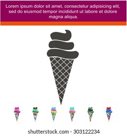 Ice cream in waffle cone vector icon