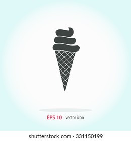 Ice cream in waffle cone vector icon.