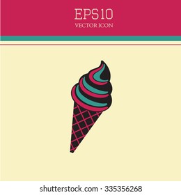 Ice cream in waffle cone vector icon.