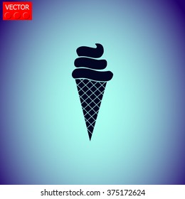 Ice cream in waffle cone vector icon.