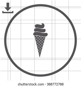 Ice cream in waffle cone vector icon.