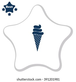 Ice cream in waffle cone vector icon.