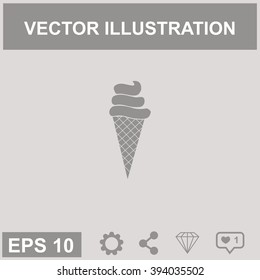 Ice cream in waffle cone vector icon.