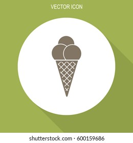 Ice cream in waffle cone vector icon.