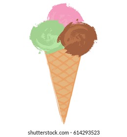 Ice cream in waffle cone, vector