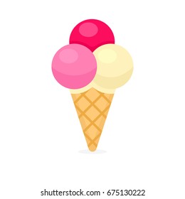 Ice cream in waffle cone vector icon. Vector illustration isolated on white background